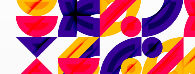 Aufkleber - Abstract geometric background with shapes, featuring circular and rounded elements. Bold contrast, smooth gradients, dynamic composition, futuristic style