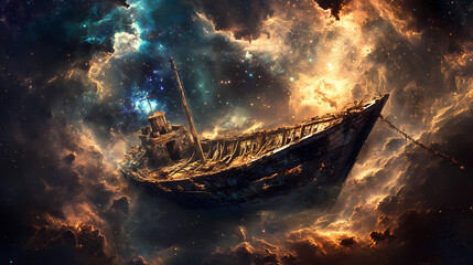 Wall Mural - scene shipwreck starry cosmic