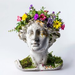 Wall Mural - Classical statue adorned with flowers