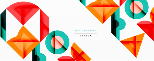 Poster - Minimal geometric abstract background. Circle square and triangle design