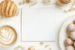 © Odrua Design - Xícara de café elegante com detalhes dourados, acompanhada de doces e decorações festivas em fundo branco, criada com IA generativa para um visual sofisticado e convidativo