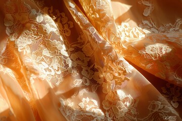 Sticker - Delicate lace fabric folds in sunlight, creating shadows for bridal or textile use