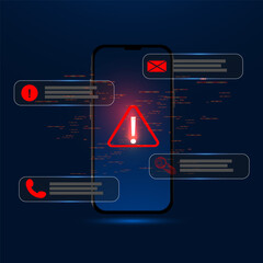 Phone scam alert with floating notification vector editable