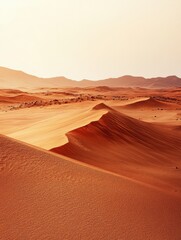 Wall Mural - Desert landscape showcasing rolling sand dunes during golden hour with soft light and varied textures. Generative AI