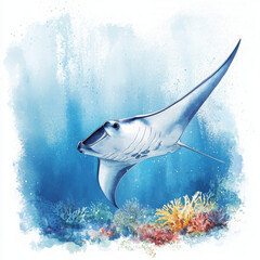 illustration of manta ray swimming in blue sea is amazing