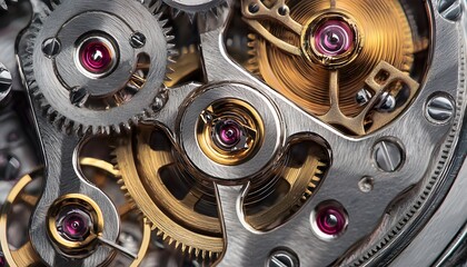 Aufkleber - Macro shot of intricate clock gears glowing under soft cinematic light, dynamic depth emphasizing mechanical artistry