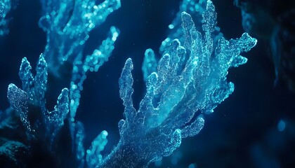 Poster - Macro shot of glowing bioluminescent coral, intricate marine details captured under cinematic underwater light