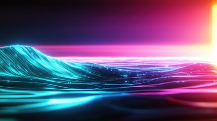 Poster - Abstract Neon Landscape with Glowing Waves and Vibrant Colors Creating a Futuristic Scene