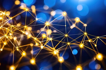 Aufkleber - Glowing Connection Network on Deep Blue Backdrop Representing Modern Technology and Innovation