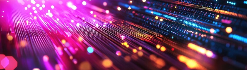 Poster - Abstract Data Stream Visualization with Glowing Light Effects and Futuristic Circuit Board