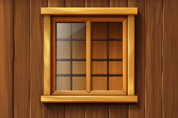 Wall Mural - Wooden window with panes set into a wooden wall