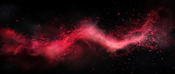 Poster - Glowing red particle waves create a digital illusion of movement and energy on a dark background