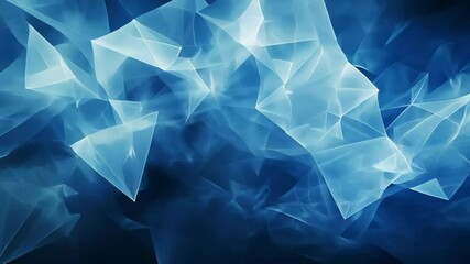 Poster - Dynamic geometric abstract art with blue polygonal shapes reflecting radiant light