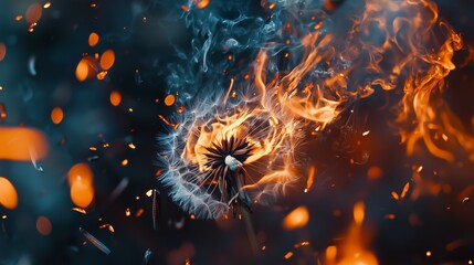 Poster - Surreal Macro Shot of Fire Consuming Delicate Elements in Motion