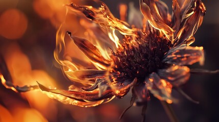 Poster - Mesmerizing Macro Shot of Flames Licking Edges of Delicate Petals