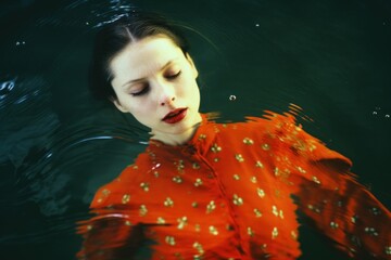 Wall Mural - a woman in the pond photography portrait swimming.