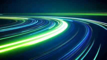 Fototapete - Dynamic neon light trails curving through abstract digital space in vivid motion