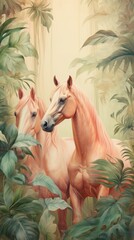 Wall Mural - Wallpaper horses outdoors painting animal.