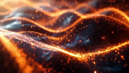 Poster - Radiant waves of glowing particles flowing in dynamic motion