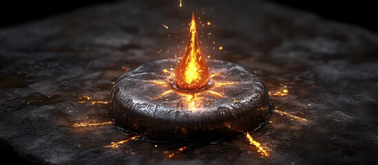 Wall Mural - Fiery Orb Ignites Dark Surface; Sparks Fly, Game Background