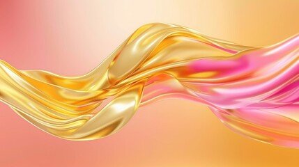 Wall Mural - Abstract flowing waves of golden and pink hues create a vibrant background with a soft gradient effect