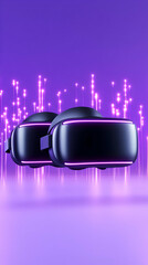 Wall Mural - pair of vr headsets on platform with streaming light particles for tech demo generative ai