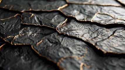 Poster - Abstract black and gold cracked surface revealing texture with dynamic light transitions