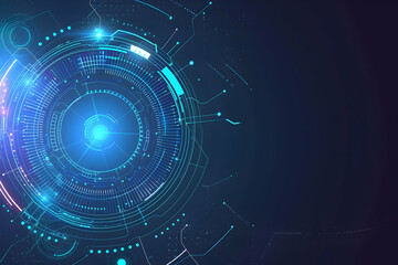 Poster - Futuristic digital interface with glowing circular patterns and abstract technology elements