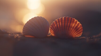 Wall Mural - Sunset beach shells romance ocean backdrop