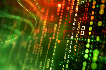 Poster - Abstract digital background with binary code and glowing elements, representing technology and data flow