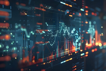 Poster - abstract digital data visualization with graphs and charts showcasing market trends in a futuristic 