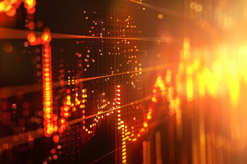 Poster - abstract representation of fluctuating financial data with glowing lines and vibrant colors at sunse