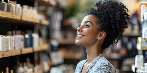 Aufkleber - A close-up of a boutique business owner strategizing with her team amidst shelves of products, her encouraging expression paired with light, airy tones to foster a collab