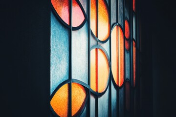 Wall Mural - Abstract artwork features colorful circles in a vertical grid pattern