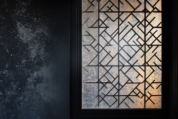 Wall Mural - Window with geometric pattern next to a speckled dark wall