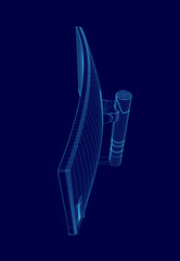 Poster - A computer monitor with a keyboard and a microphone is displayed in blue. The monitor is a high-quality device that is designed for use in a professional setting. The keyboard is large and easy to use