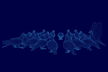 Poster - A flock of pigeons are sitting on a blue background. The image is a digital rendering of the birds