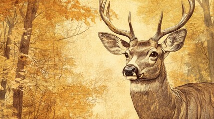 Aufkleber - Intricate engraved deer portrait in sepia tones with delicate line work and customizable text space. Generative AI