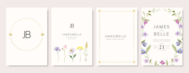 Wall Mural - elegant wedding invitation card background vector. minimal hand painted watercolor botanical flowers
