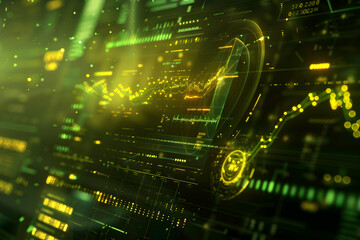 Poster - Abstract digital data visualization with glowing graphs and charts representing market trends