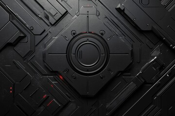 Poster - Abstract black and gray background with futuristic circuit patterns and red LED accents, ideal for technology-themed designs, cyberpunk concepts, and digital wallpapers.