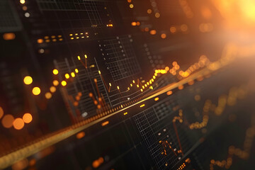 Poster - abstract representation of financial data with glowing graphs and charts against a blurred backgroun