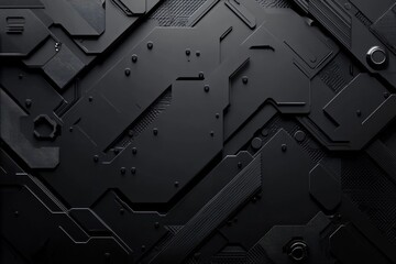 Poster - Abstract clean black and gray background with industrial circuit patterns and geometric shapes, perfect for technology-themed designs and modern digital wallpapers.