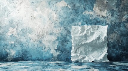 Poster - Textured blue wall with crumpled white paper against an artistic background