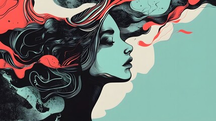 Poster - Enigmatic Female Portrait with Surreal Abstract Hair