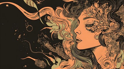 Poster - Ethereal Feminine Portrait with Mystical Celestial Elements