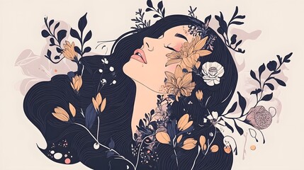 Leinwandbilder - Ethereal Floral Portrait of a Mysterious Feminine Character with Whimsical Botanical Elements