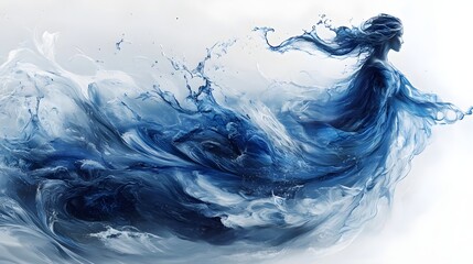 Poster - Ethereal Mermaid Swirling in a Dynamic Liquid Dance of Captivating Blue Waves and Splashes  A visually mesmerizing and enchanting digital art rendering that evokes a sense of serene yet powerful
