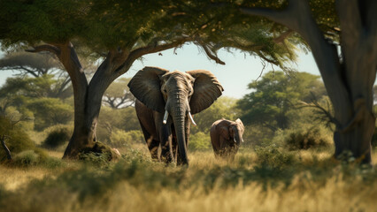 Wall Mural - Wildlife documentary landscape grassland elephant.