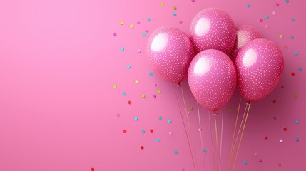 Poster - Vibrant pink balloons with confetti on a soft pink background for celebratory events and parties